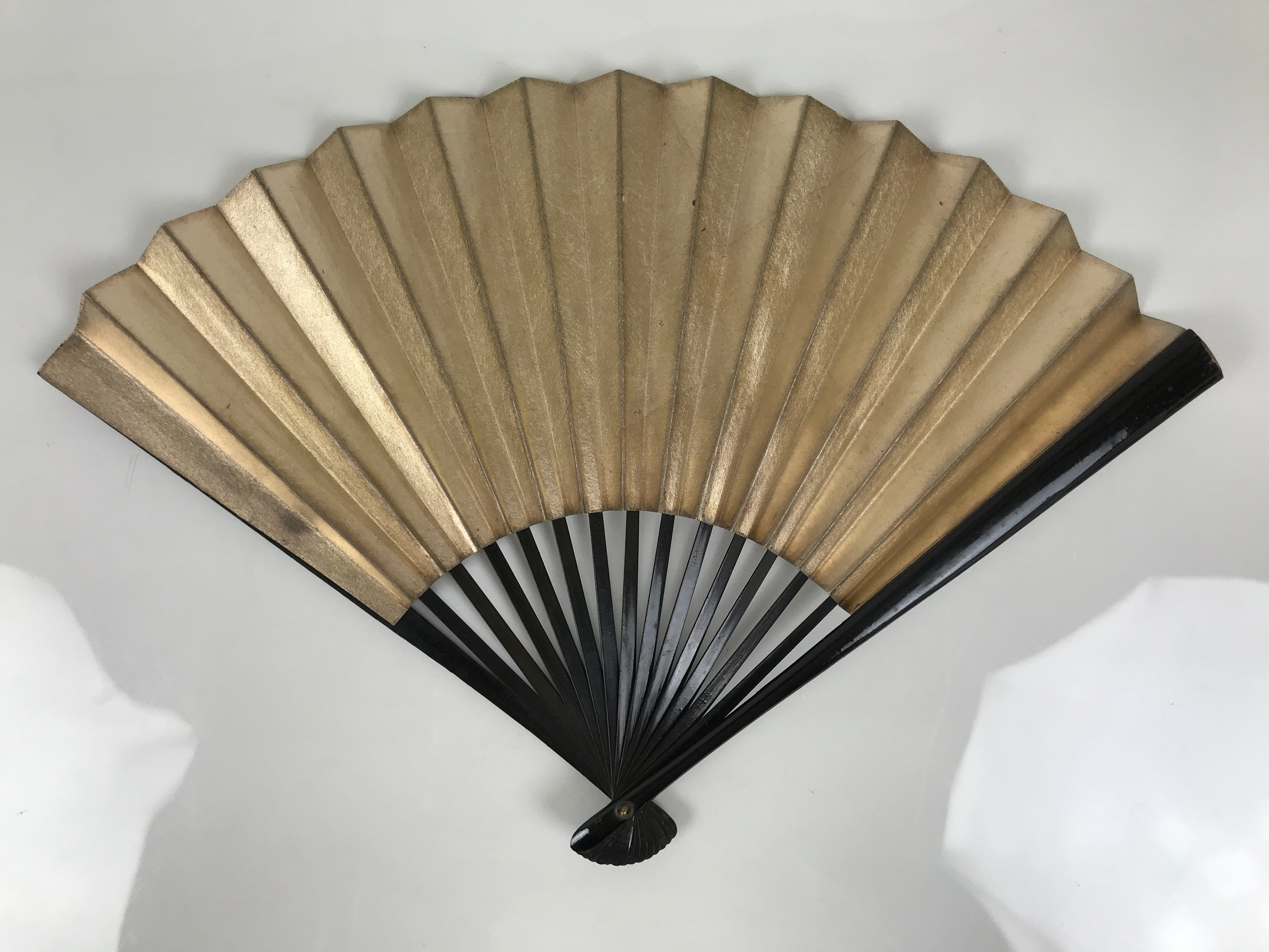Japanese Paper Folding Fan Sensu Vtg Lacquered Bamboo Gold Silver Formal 4D960