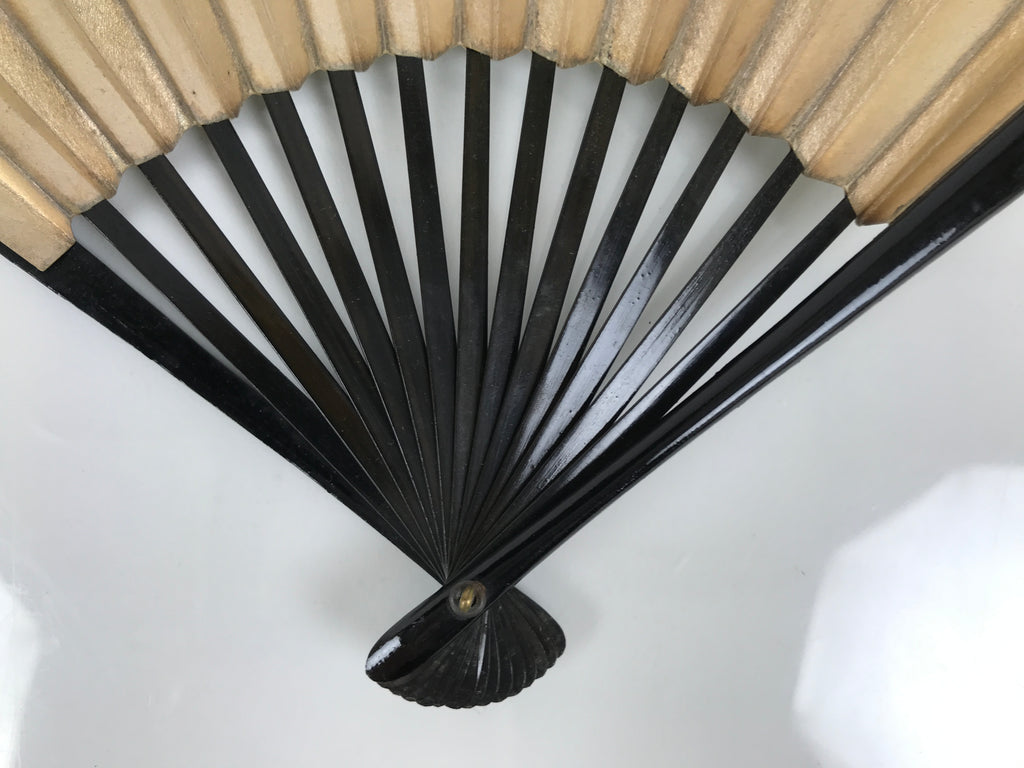 Japanese Paper Folding Fan Sensu Vtg Lacquered Bamboo Gold Silver Formal 4D960