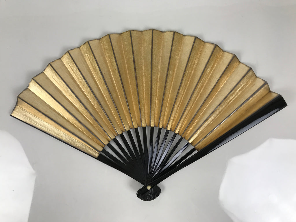 Japanese Paper Folding Fan Sensu Vtg Lacquered Bamboo Gold Silver Formal 4D961