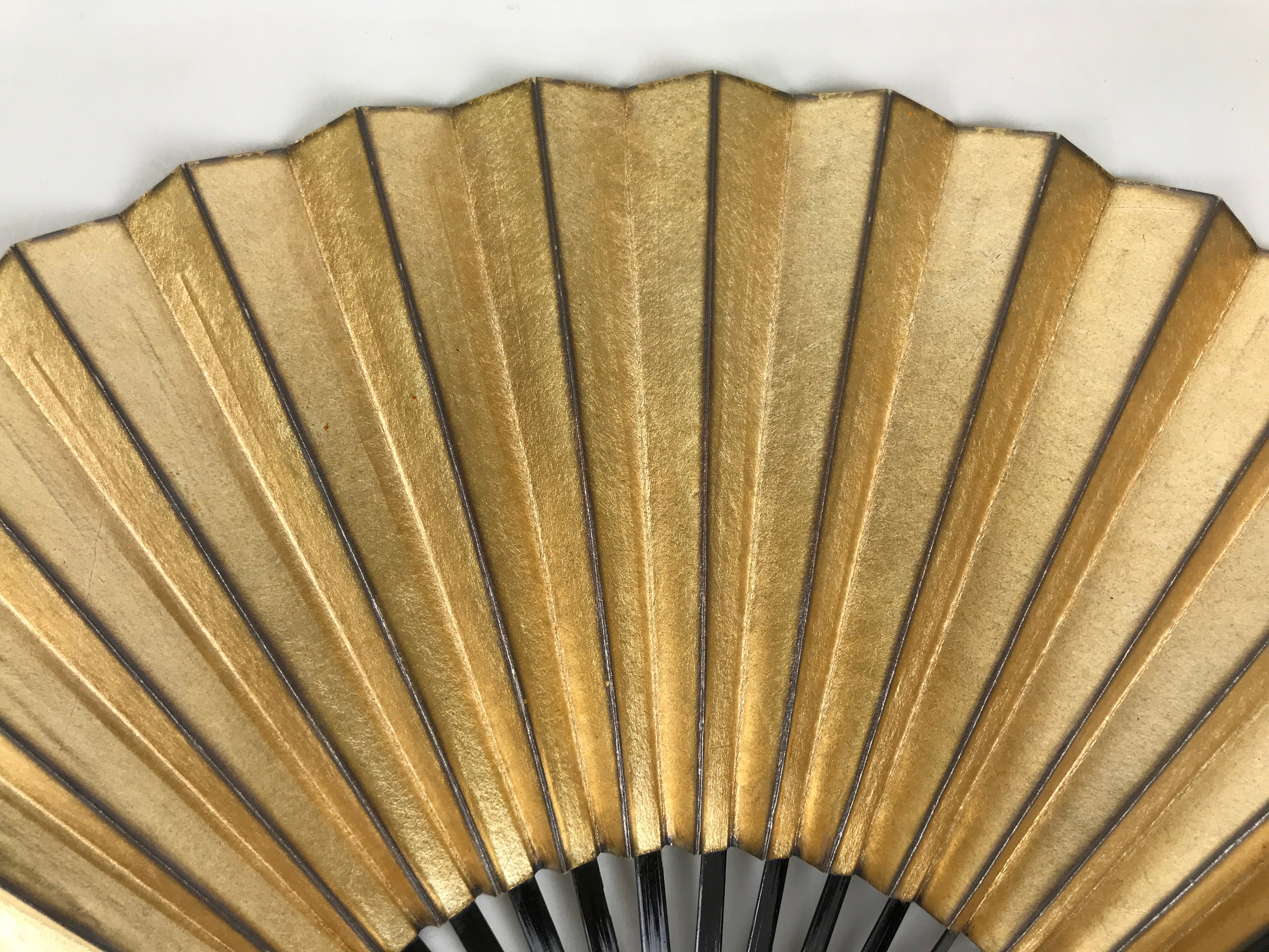 Japanese Paper Folding Fan Sensu Vtg Lacquered Bamboo Gold Silver Formal 4D961