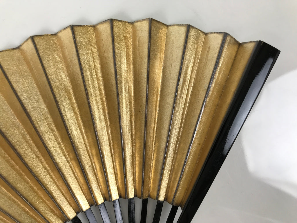 Japanese Paper Folding Fan Sensu Vtg Lacquered Bamboo Gold Silver Formal 4D961