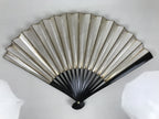 Japanese Paper Folding Fan Sensu Vtg Lacquered Bamboo Gold Silver Formal 4D961