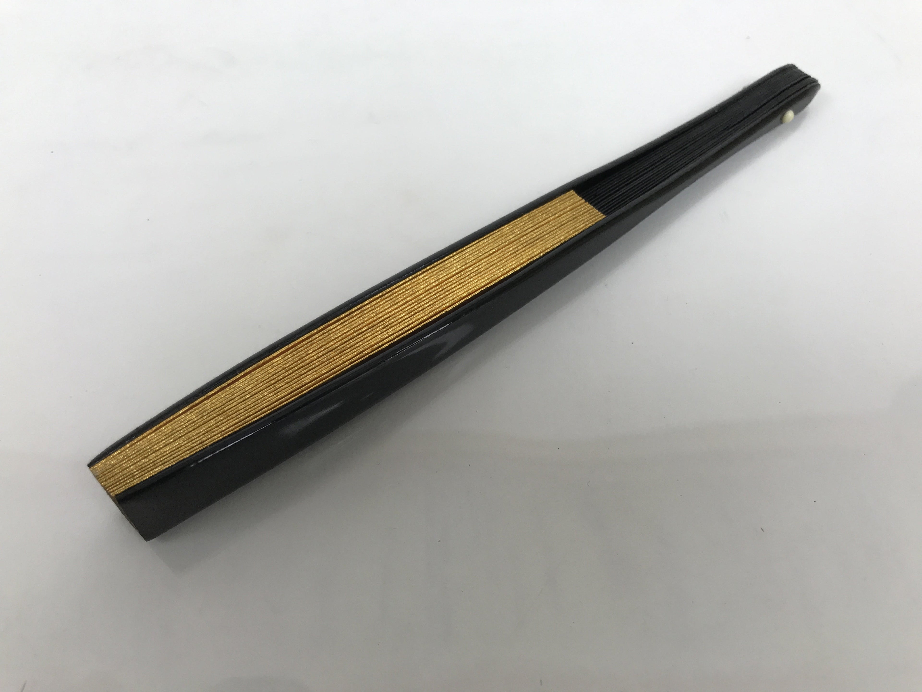 Japanese Paper Folding Fan Sensu Vtg Lacquered Bamboo Gold Silver Formal 5D6