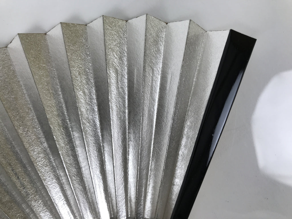 Japanese Paper Folding Fan Sensu Vtg Lacquered Bamboo Gold Silver Formal 5D7