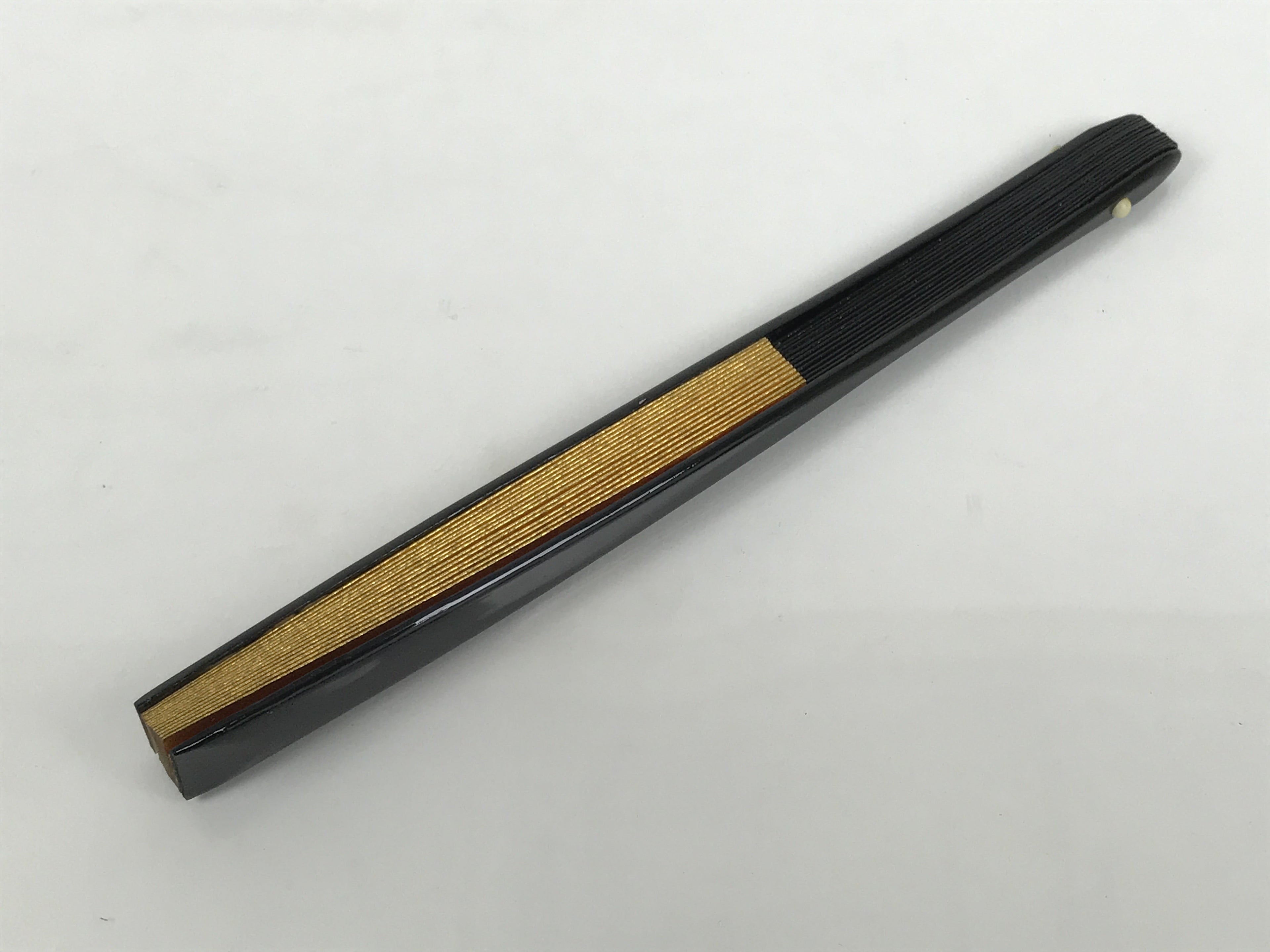 Japanese Paper Folding Fan Sensu Vtg Lacquered Bamboo Gold Silver Formal 5D7