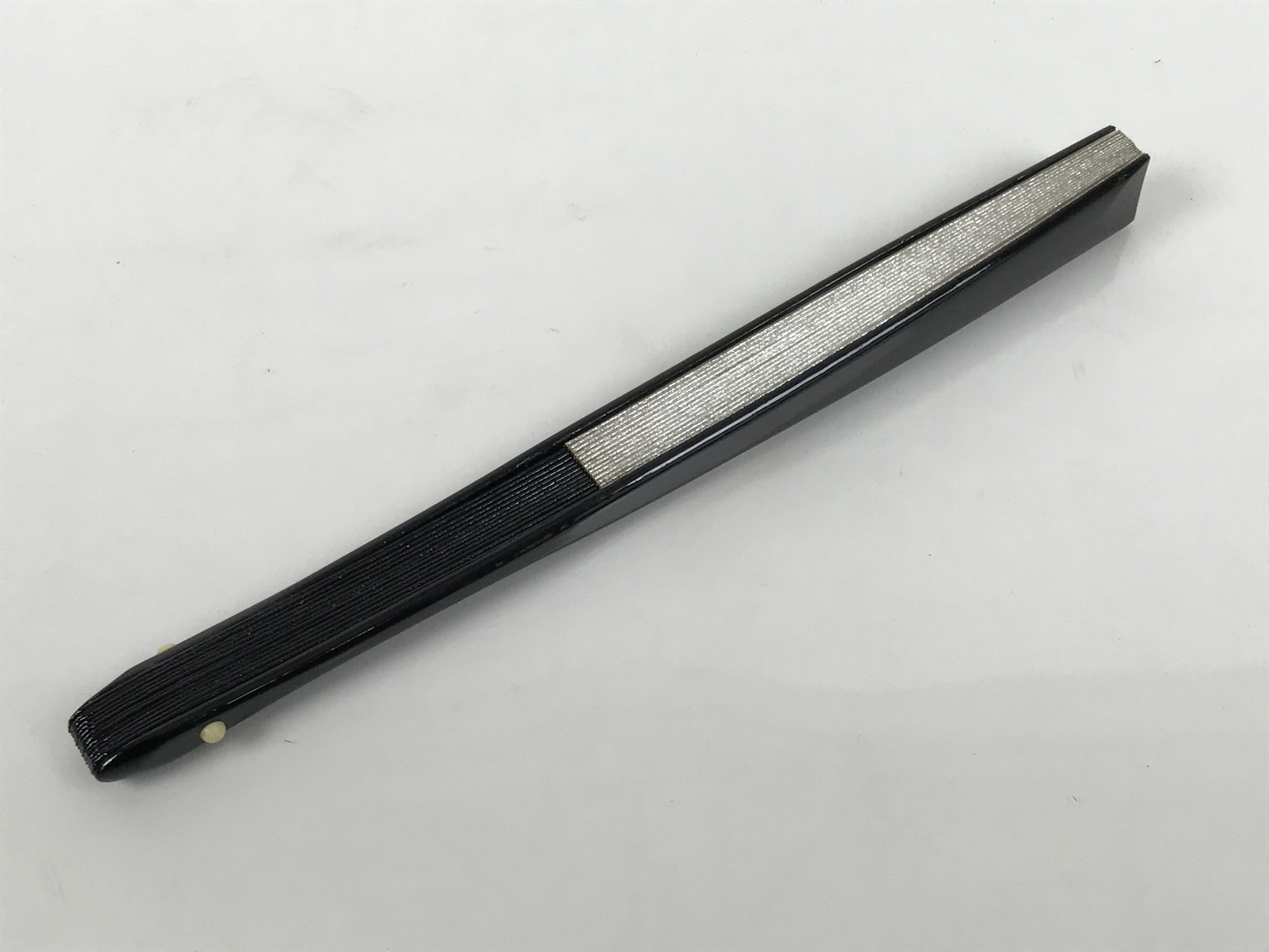 Japanese Paper Folding Fan Sensu Vtg Lacquered Bamboo Gold Silver Formal 5D7