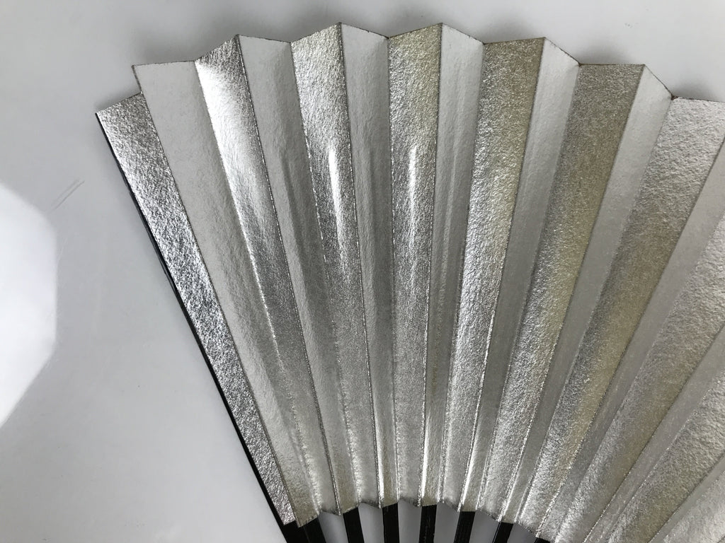 Japanese Paper Folding Fan Sensu Vtg Lacquered Bamboo Gold Silver Formal 5D7