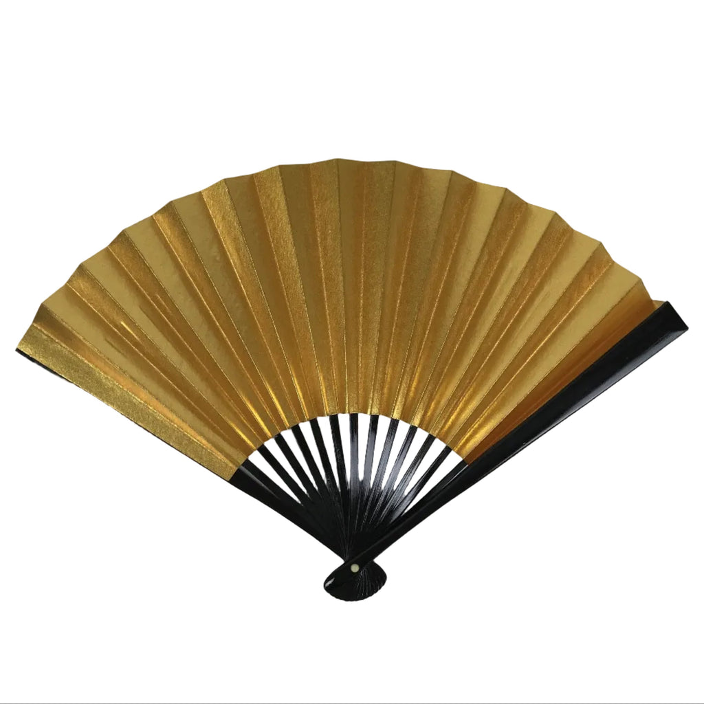 Japanese Paper Folding Fan Sensu Vtg Lacquered Bamboo Gold Silver Formal 5D7