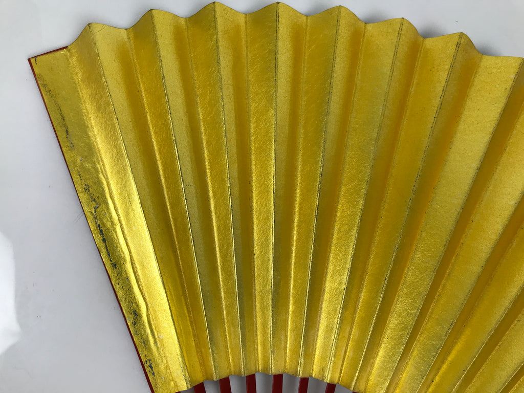 Japanese Paper Folding Fan Sensu Vtg Red Bamboo Frame Silver Gold Blank 4D944