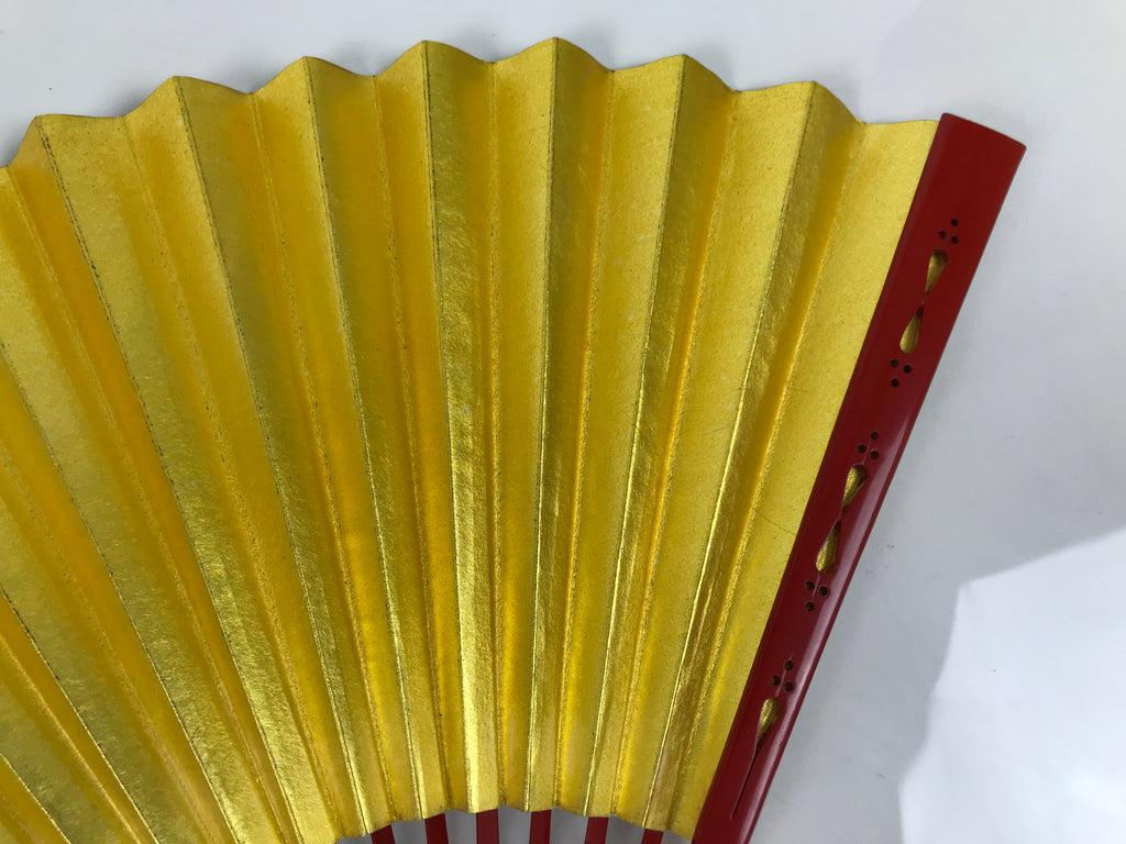 Japanese Paper Folding Fan Sensu Vtg Red Bamboo Frame Silver Gold Blank 4D944
