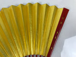 Japanese Paper Folding Fan Sensu Vtg Red Bamboo Frame Silver Gold Blank 4D944