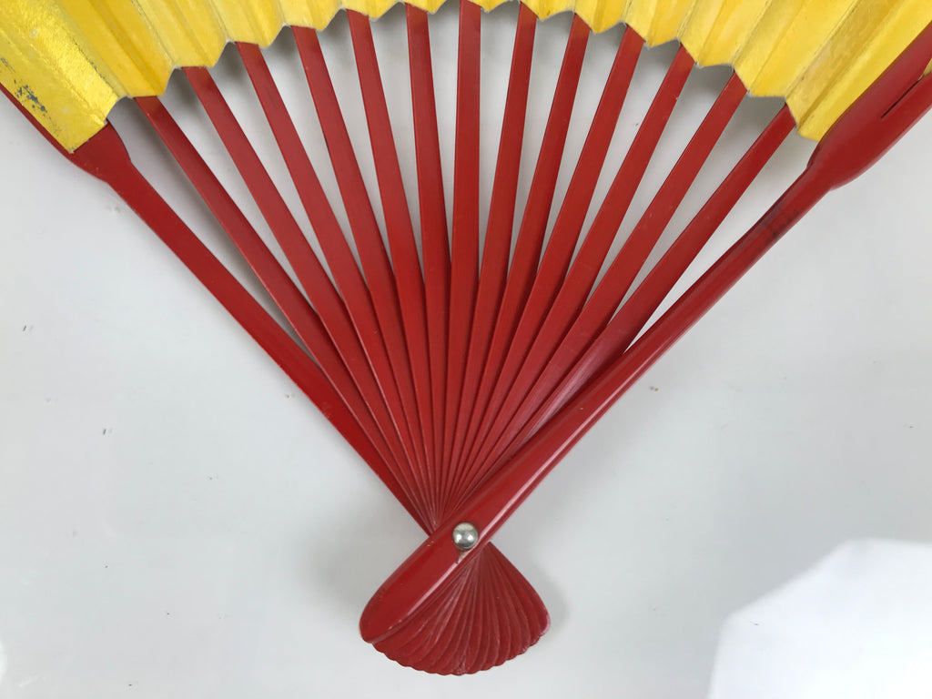 Japanese Paper Folding Fan Sensu Vtg Red Bamboo Frame Silver Gold Blank 4D944