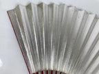 Japanese Paper Folding Fan Sensu Vtg Red Bamboo Frame Silver Gold Blank 4D944