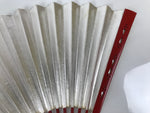 Japanese Paper Folding Fan Sensu Vtg Red Bamboo Frame Silver Gold Blank 4D944