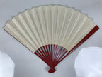 Japanese Paper Folding Fan Sensu Vtg Red Bamboo Frame Simple White Blank 4D945