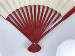 Japanese Paper Folding Fan Sensu Vtg Red Bamboo Frame Simple White Blank 4D945