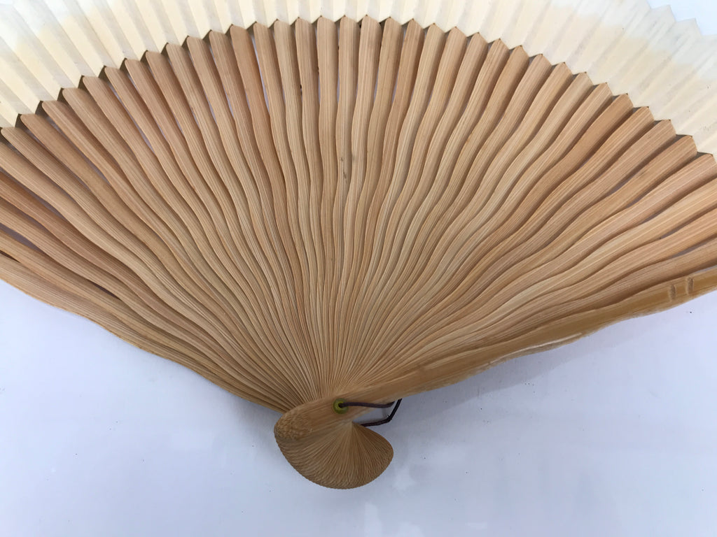 Japanese Paper Folding Fan Sensu Vtg Wavy Bamboo Frame Silver Foil White 4D901