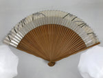 Japanese Paper Folding Fan Sensu Vtg Wavy Bamboo Frame Silver Foil White 4D901
