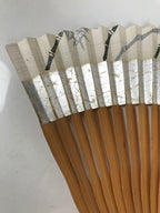 Japanese Paper Folding Fan Sensu Vtg Wavy Bamboo Frame Silver Foil White 4D901