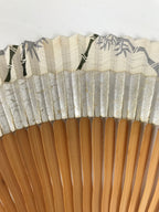 Japanese Paper Folding Fan Sensu Vtg Wavy Bamboo Frame Silver Foil White 4D901