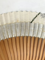 Japanese Paper Folding Fan Sensu Vtg Wavy Bamboo Frame Silver Foil White 4D901
