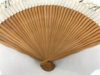 Japanese Paper Folding Fan Sensu Vtg Wavy Bamboo Frame Silver Foil White 4D901
