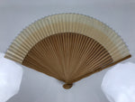 Japanese Paper Folding Fan Sensu Vtg Wavy Bamboo Frame Silver Foil White 4D901