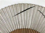 Japanese Paper Folding Fan Vtg Sensu Bamboo Frame Black Grass Plants Silver 5D14
