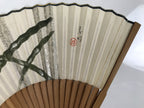 Japanese Paper Folding Fan Vtg Sensu Bamboo Frame Cricket Insect Leaf White 5D10