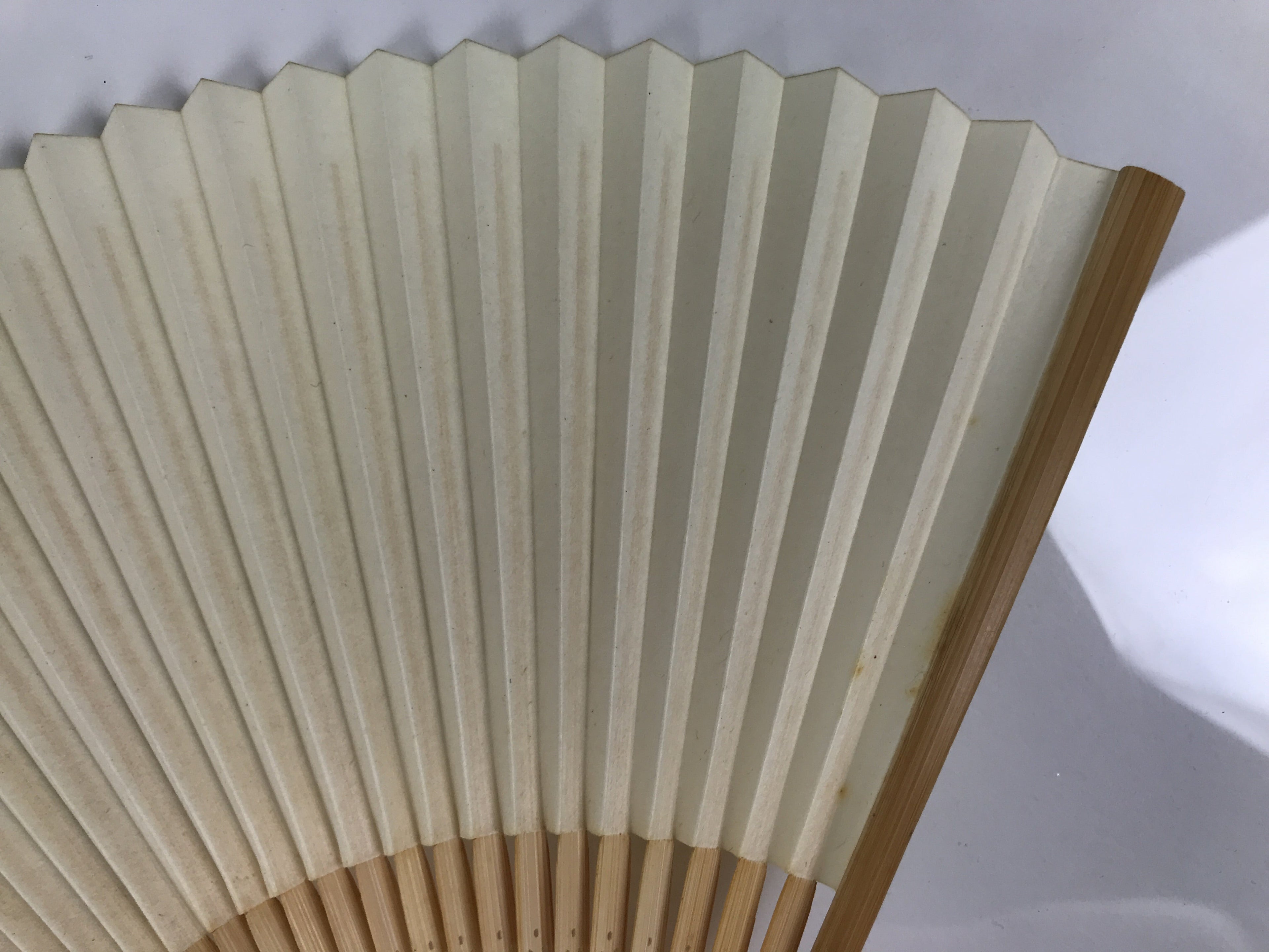 Japanese Paper Folding Fan Vtg Sensu Bamboo Frame Green Take Leaves White 5D13