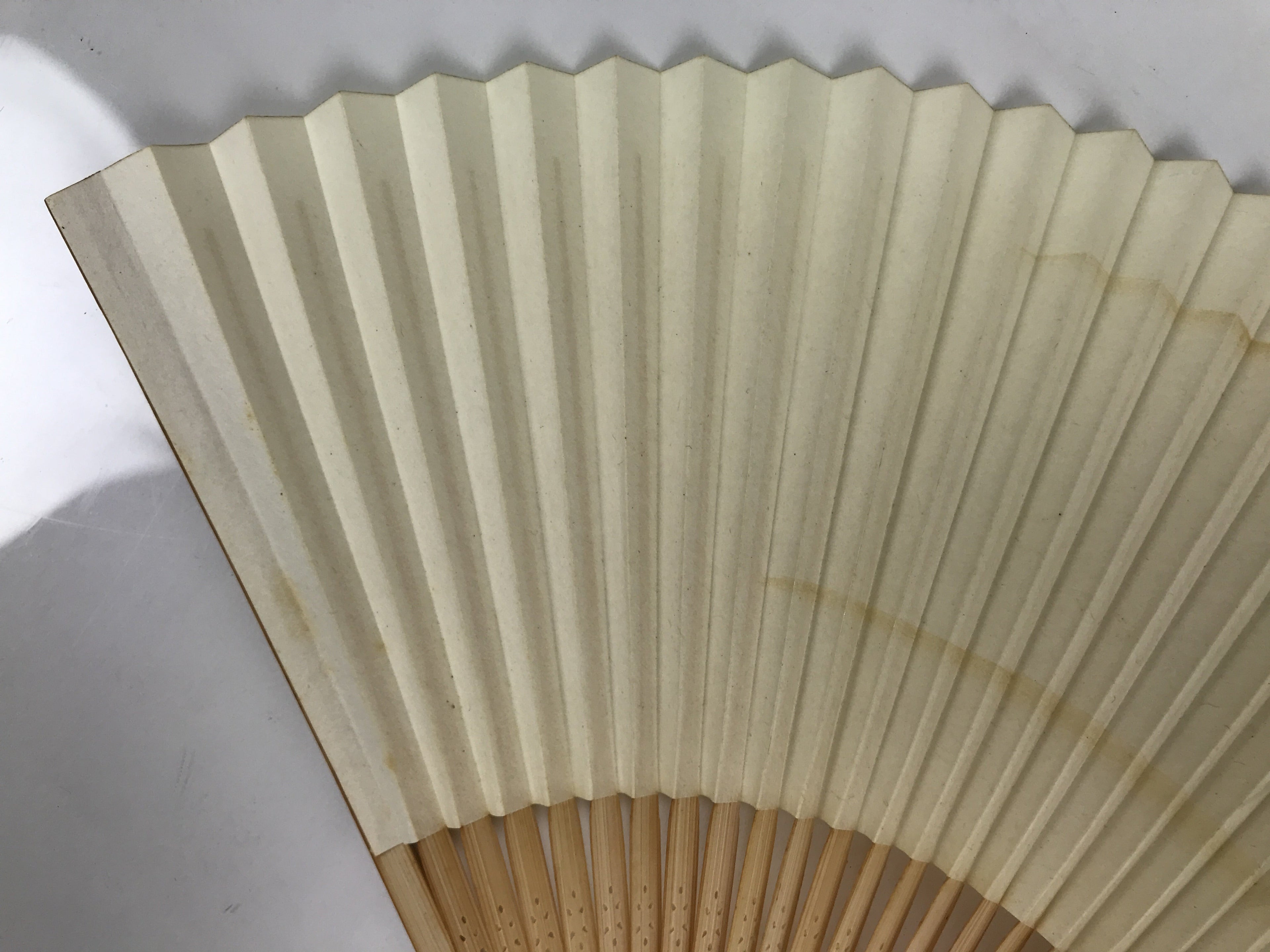 Japanese Paper Folding Fan Vtg Sensu Bamboo Frame Green Take Leaves White 5D13