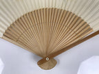 Japanese Paper Folding Fan Vtg Sensu Bamboo Frame Green Take Leaves White 5D13