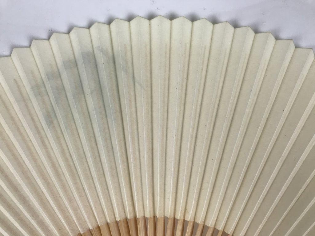 Japanese Paper Folding Fan Vtg Sensu Bamboo Frame Green Take Leaves White 5D13