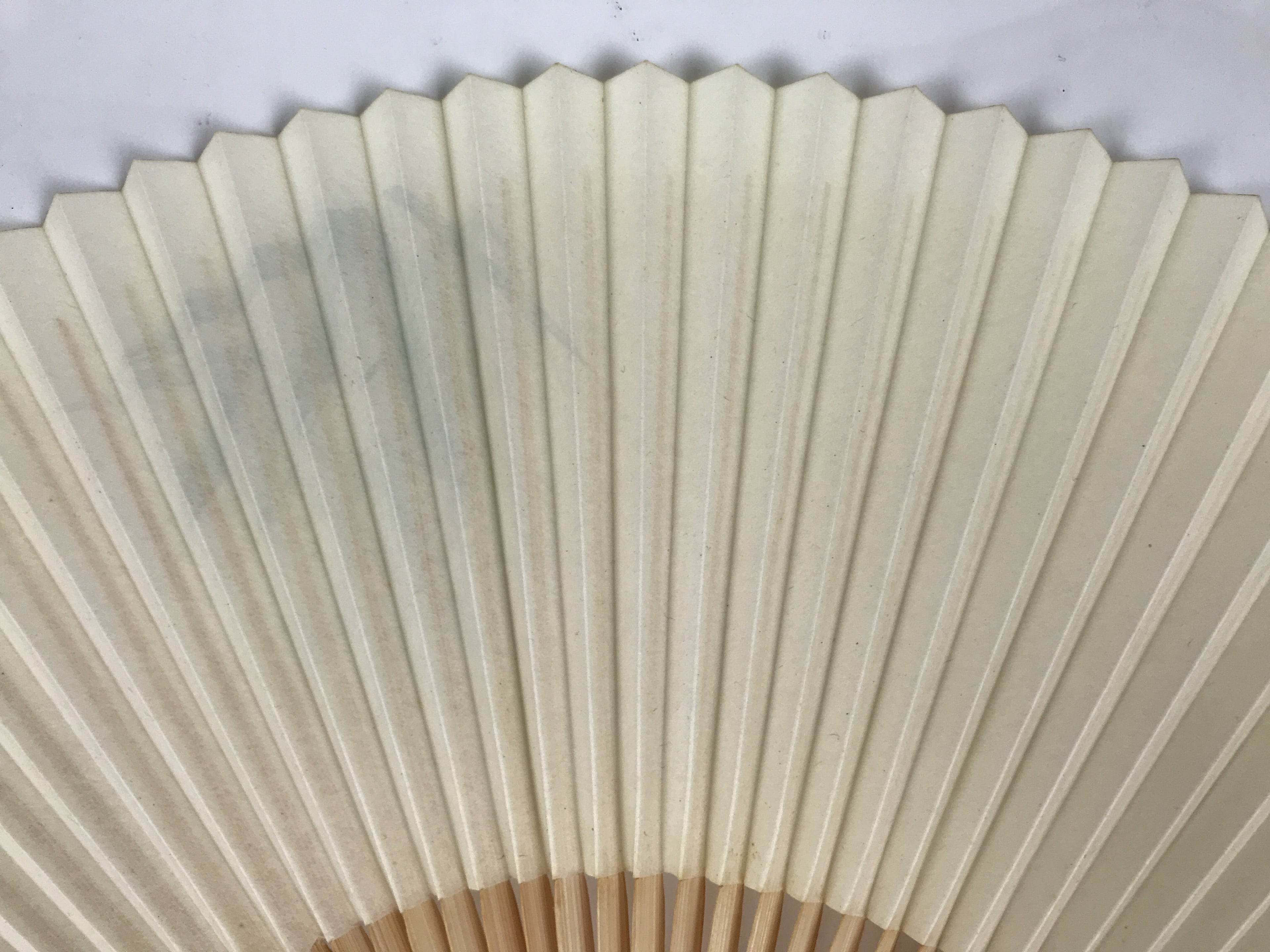 Japanese Paper Folding Fan Vtg Sensu Bamboo Frame Green Take Leaves White 5D13