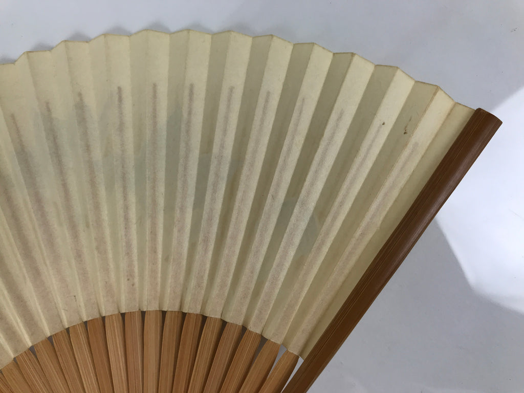 Japanese Paper Folding Fan Vtg Sensu Bamboo Frame Kikyo Bellflower Bird 4D980