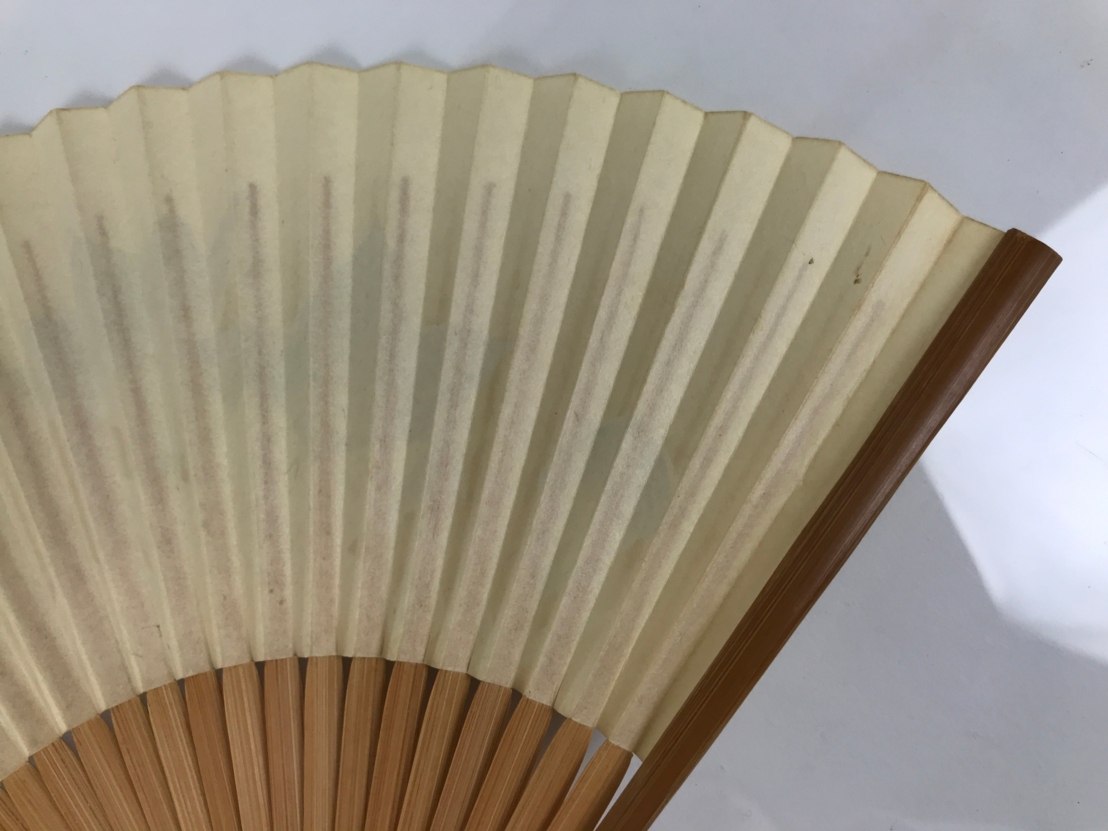 Japanese Paper Folding Fan Vtg Sensu Bamboo Frame Kikyo Bellflower Bird 4D980