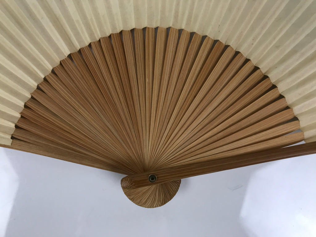 Japanese Paper Folding Fan Vtg Sensu Bamboo Frame Kikyo Bellflower Bird 4D980
