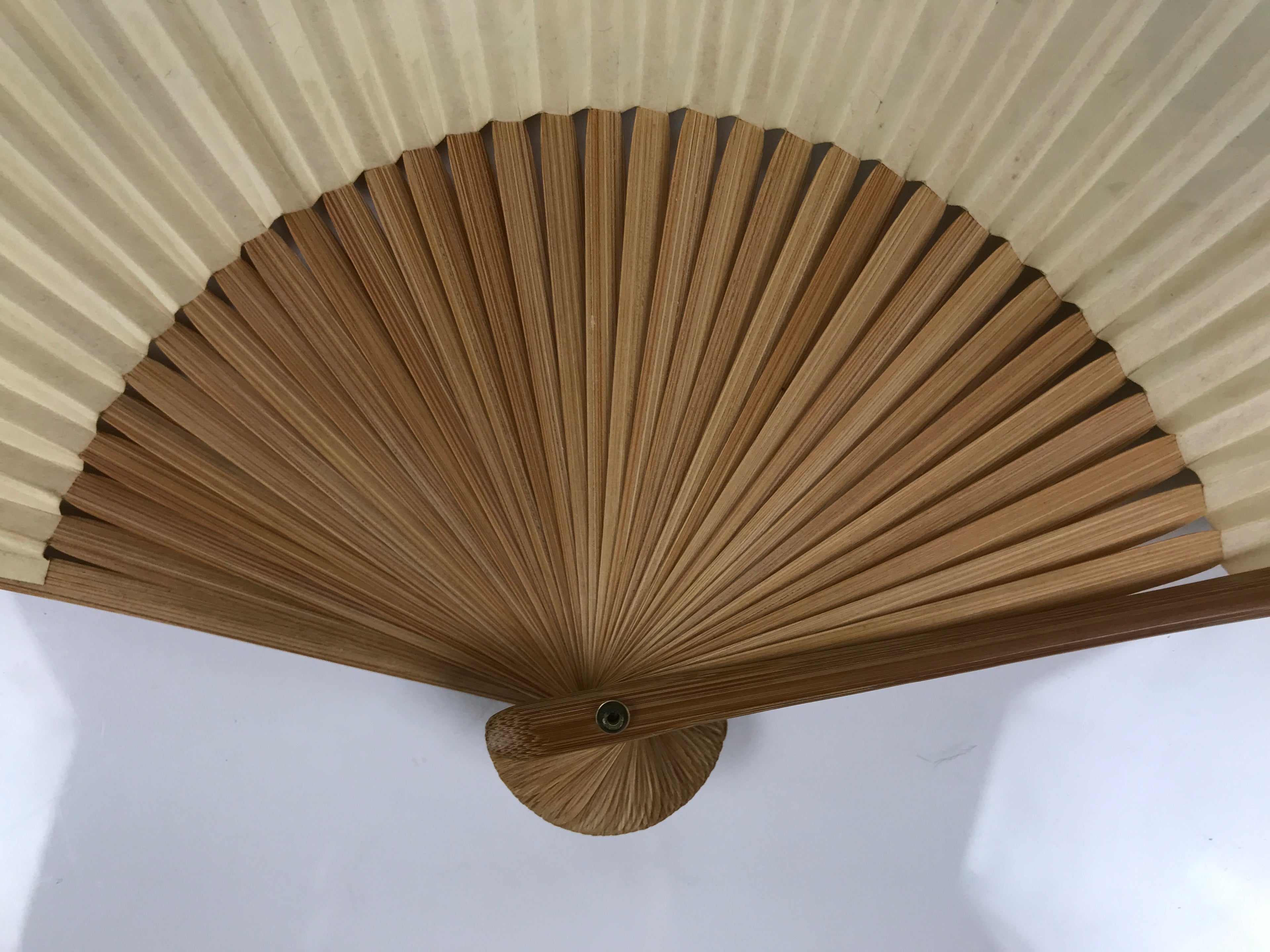 Japanese Paper Folding Fan Vtg Sensu Bamboo Frame Kikyo Bellflower Bird 4D980