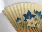 Japanese Paper Folding Fan Vtg Sensu Bamboo Frame Kikyo Bellflower Bird 4D980
