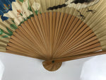 Japanese Paper Folding Fan Vtg Sensu Bamboo Frame Kikyo Bellflower Bird 4D980