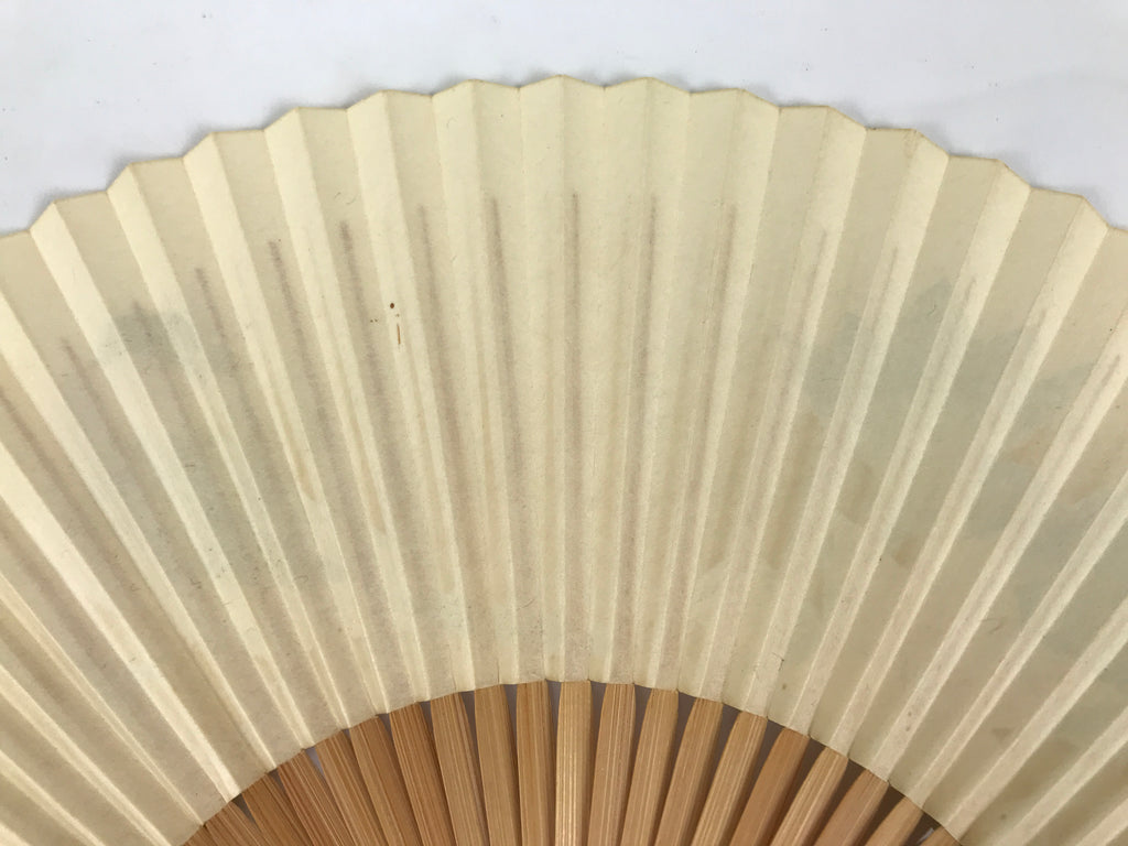 Japanese Paper Folding Fan Vtg Sensu Bamboo Frame Kikyo Bellflower Bird 4D980