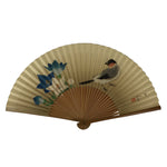 Japanese Paper Folding Fan Vtg Sensu Bamboo Frame Kikyo Bellflower Bird 4D980