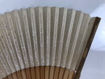 Japanese Paper Folding Fan Vtg Sensu Bamboo Frame Pine Tree Branch Silver 4D982