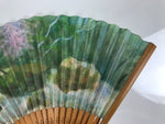 Japanese Paper Folding Fan Vtg Sensu Bamboo Frame River Cherry Blossom 4D981