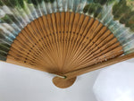 Japanese Paper Folding Fan Vtg Sensu Bamboo Frame River Cherry Blossom 4D981