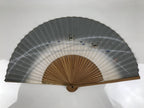 Japanese Paper Folding Fan Vtg Sensu Bamboo Frame Silver Crabs Kani Blue 5D15