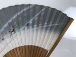 Japanese Paper Folding Fan Vtg Sensu Bamboo Frame Silver Crabs Kani Blue 5D15