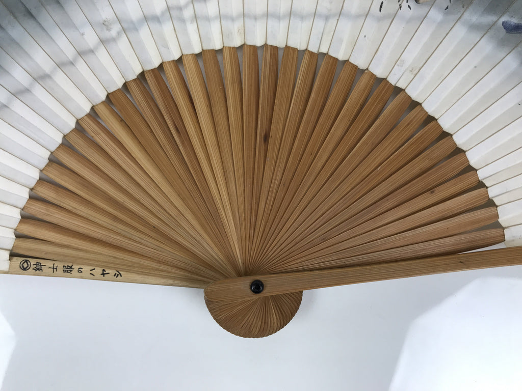 Japanese Paper Folding Fan Vtg Sensu Bamboo Frame Silver Crabs Kani Blue 5D15