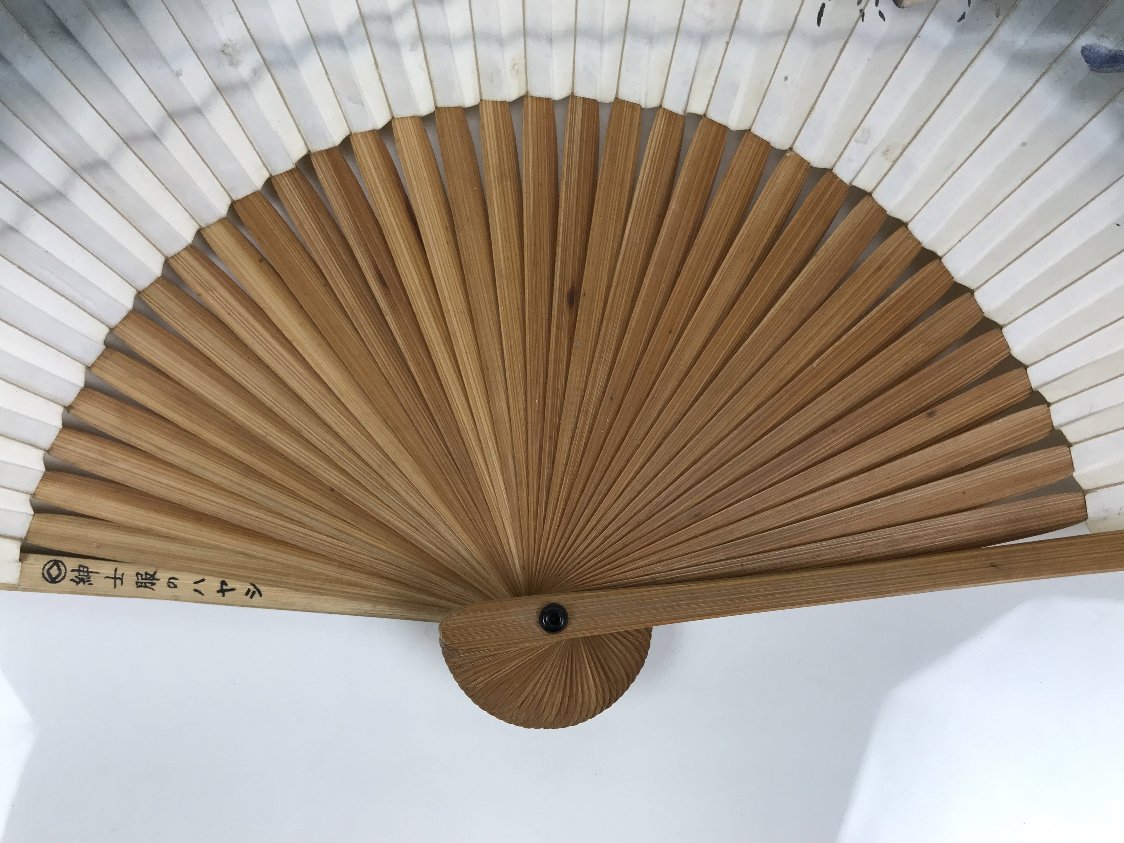 Japanese Paper Folding Fan Vtg Sensu Bamboo Frame Silver Crabs Kani Blue 5D15