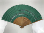 Japanese Paper Folding Fan Vtg Sensu Bamboo Frame Teal White Red Stripe 5D17